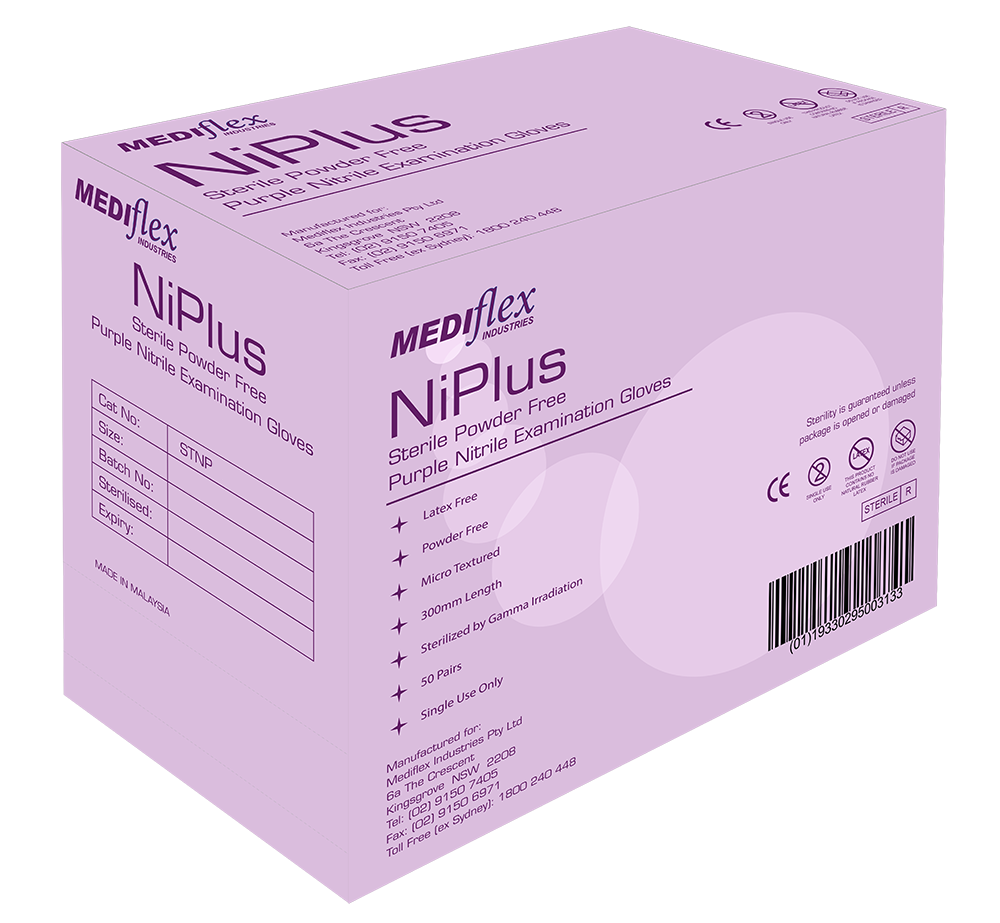 Ni Plus Sterile Purple Nitrile Examination Gloves - Mediflex Industries